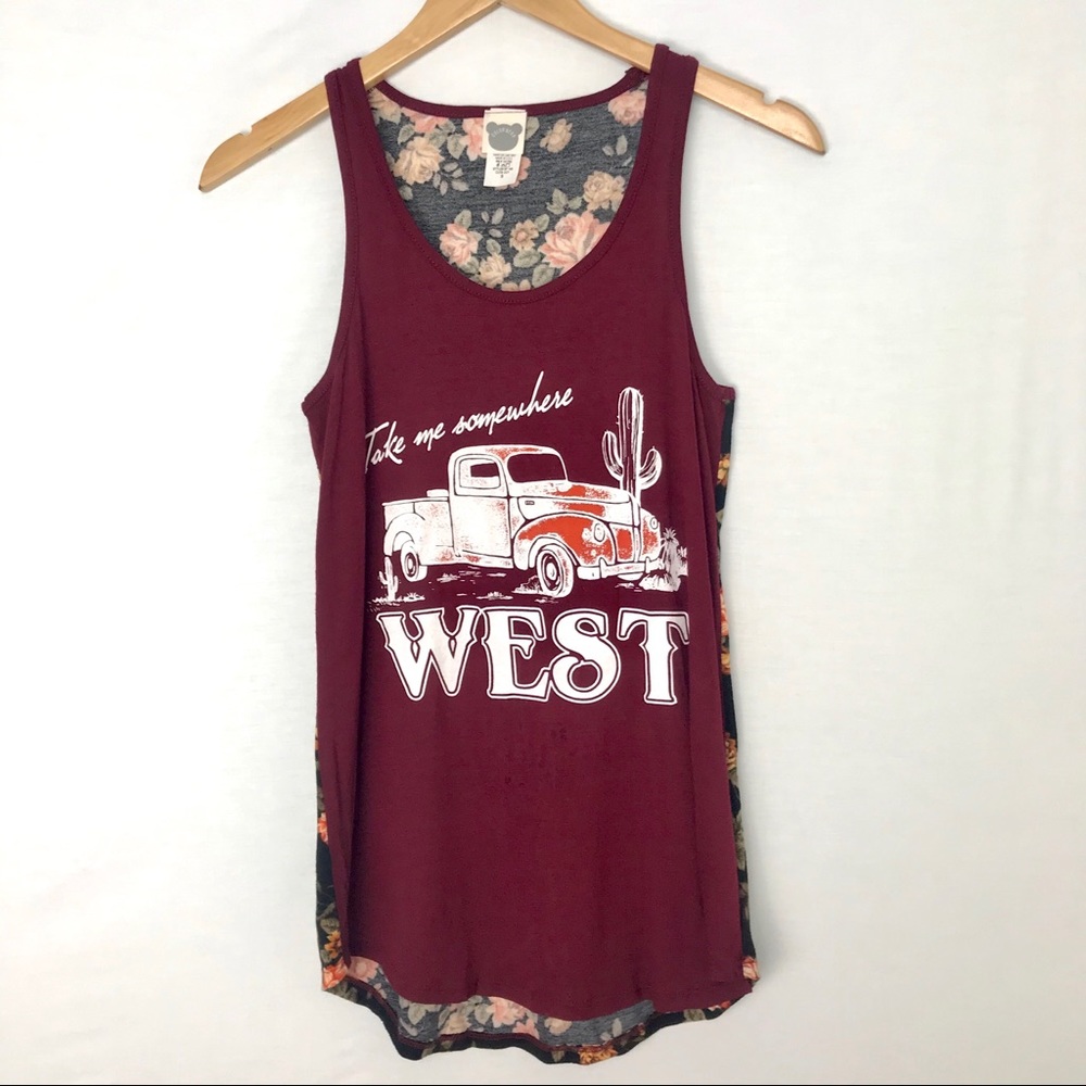 Take me Somewhere West Truck Graphic Tank Top NWOT